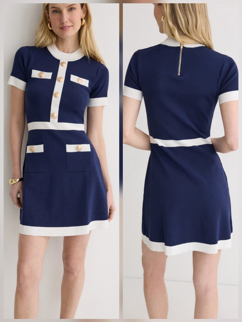 Alexia Admor Beatrix Mini Dress Crew Neck Short Sleeves Back Zipper Size L